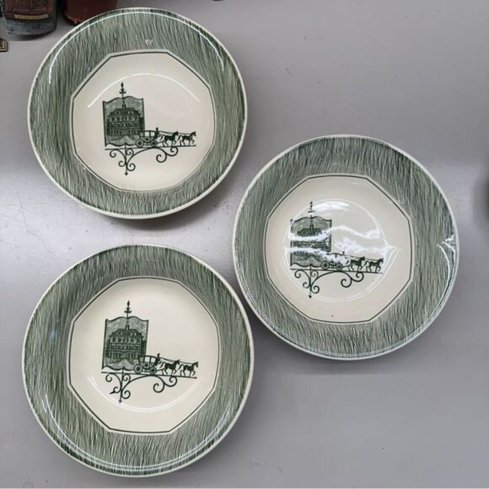 Scio Olde Orleans Bowls 7" Salad Soup Desert Green White vintage 1953 MCM bowls